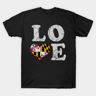 Love Maryland Flag Home Family Vintage Fade T-Shirt
